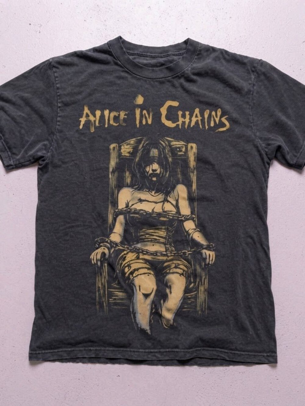 Alice In Chains Graphic T-Shirt Faded Black Vintage Style Grunge Band Tee